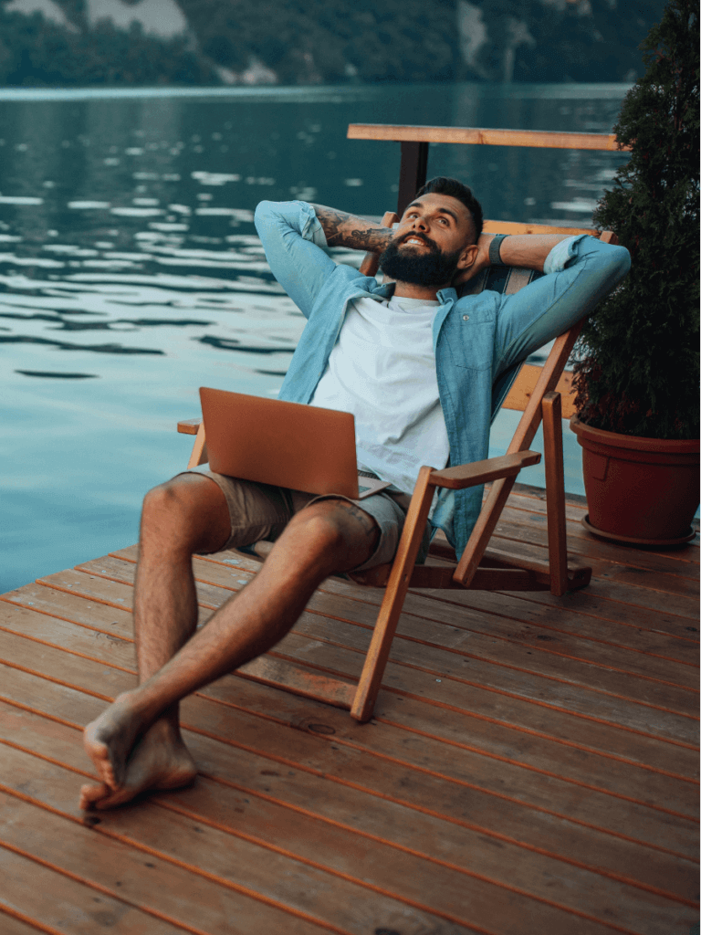 A business owner relaxing with his laptop. He thinks marketing is easy; it's not.
