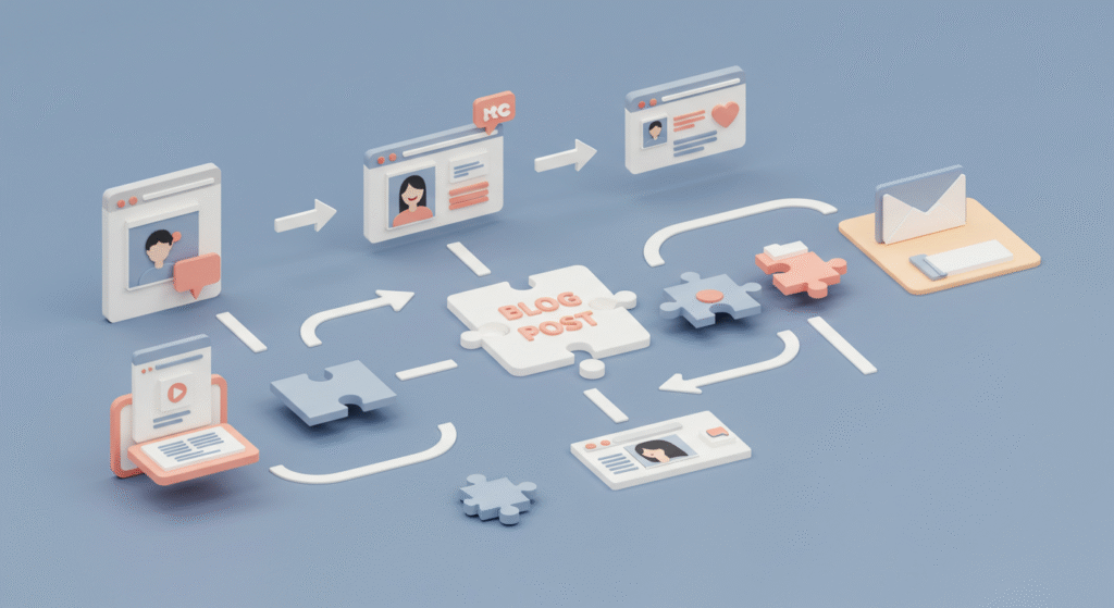 Single blog post repurposed into diverse retail marketing content Single blog post repurposed into diverse retail marketing content